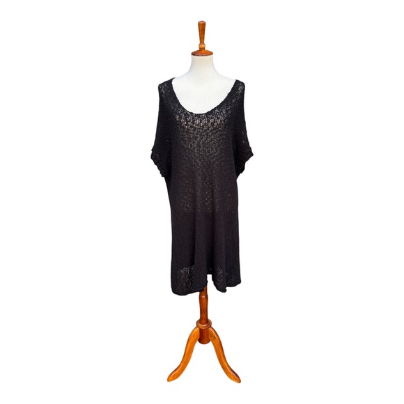 Free People Women’s S Black Knit Bohemian Short Sleeve Tunic Sweater Dress - Picture 3 of 11